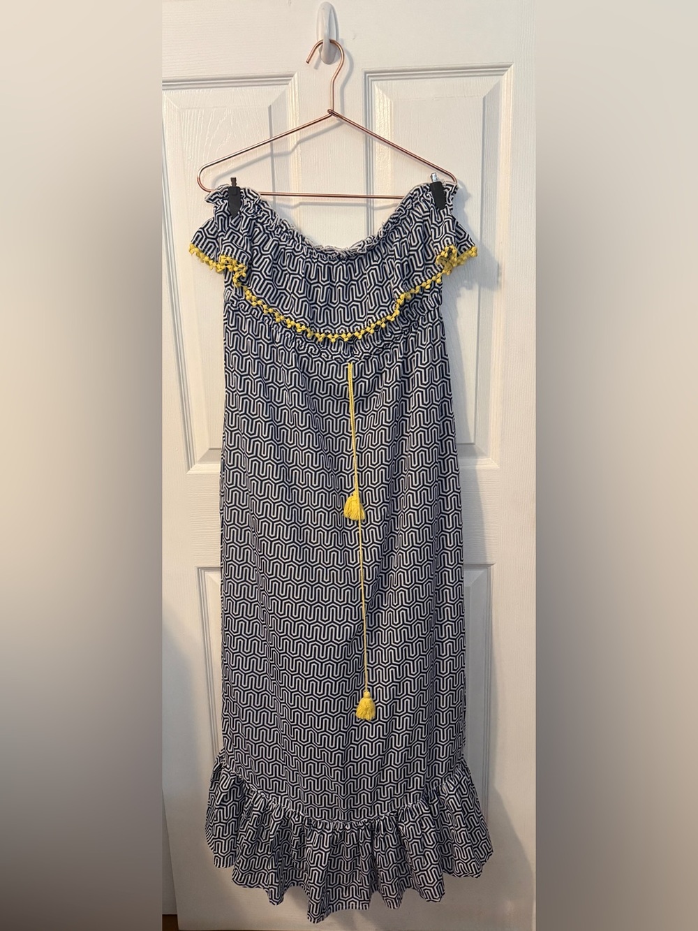 Mud Pie Navy Geometric Strapless Maxi Dress/Cover-Up